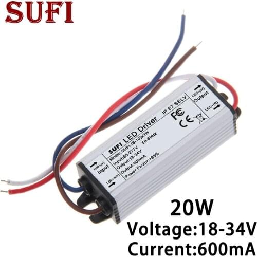 LED Driver 20W 600MA DC18-34V Power Supply Floodlight Aluminum Power supply lighting Transformer Waterproof Adapter