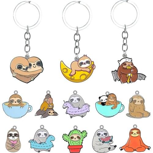 TAFREE Creative Design Sloth Cartoon Personality Keychain Jewelry Resin Epoxy Backpack School Bag Keychain