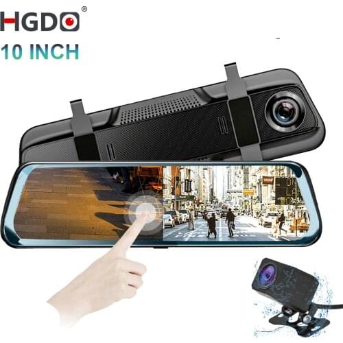 HGDO H20 10" Touch Dash Cam Front and Rear Room Video Mirror Recorder 1080P Dual Lens Rear View Car DVR Camera Hardwire Kit