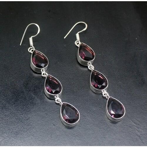 Gemstonefactory Big Promotion 925 Silver Perfect Jewelry Purple Amethyst Women Ladies Gifts Dangle Drop Earrings 20212113