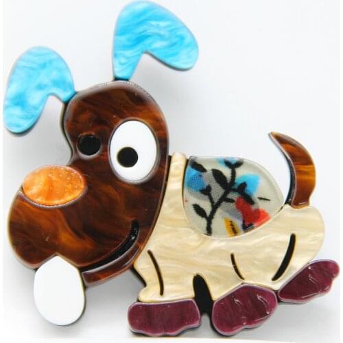 Lovely Acrylic Flower Pug Dog Brooches For Women Kids Animal Dog Brooch Pins Badge Bag Scarf Hat Clothes Fashion Jewelry Gifts