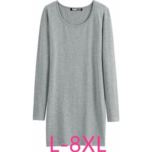 New autumn winter plus size tops for women large long sleeve loose elastic cotton O neck long T-shirt gray 4XL 5XL 6XL 7XL 8XL