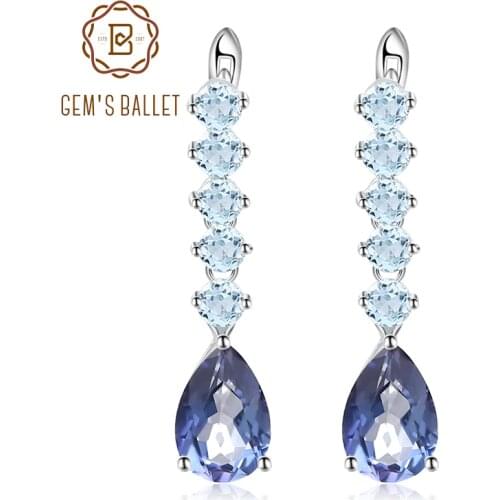 Gems Ballet Natural Iolite Blue Mystic Quartz Sky Blue Topaz Earrings 925 Sterling Silver Drop Earrings For Women Fine Jewelry