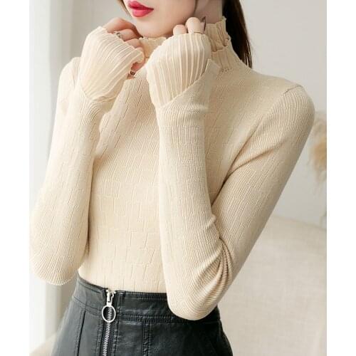 Turtleneck Women Sweater Knitted Tops Autumn Winter Soft Chiffon Long Sleeve Women Sweater jumper Pullovers Tricot Pull Femme