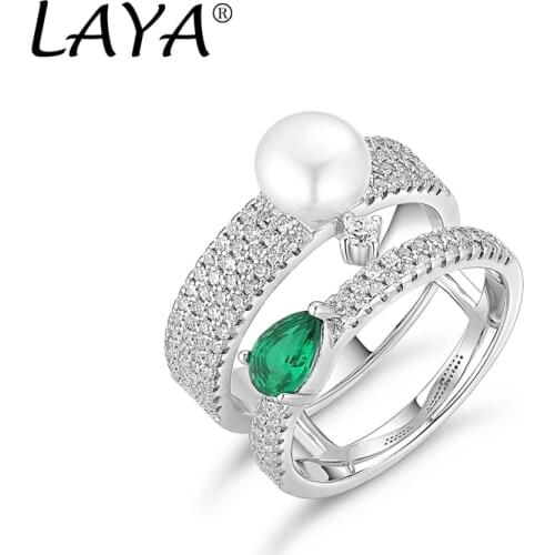 925 Sterling Silver Double Line High Quality Zircon Natural Freshwater Pearl Green Nano Ring For Womens Wedding Fashion Jewelry