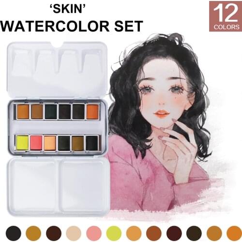 SeamiArt 12Color Tin Box Solid Watercolor Skin Water Color Paint for Cartoon & Portraits Painting Drawing Art Supplies