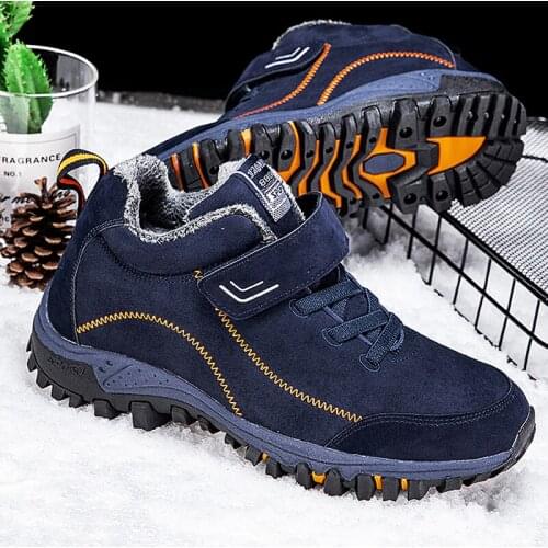 Winter Men Boots with Fur Warm Snow Suede Boots Men Winter Work Casual Shoes Sneakers High Top Rubber Ankle Boots Men