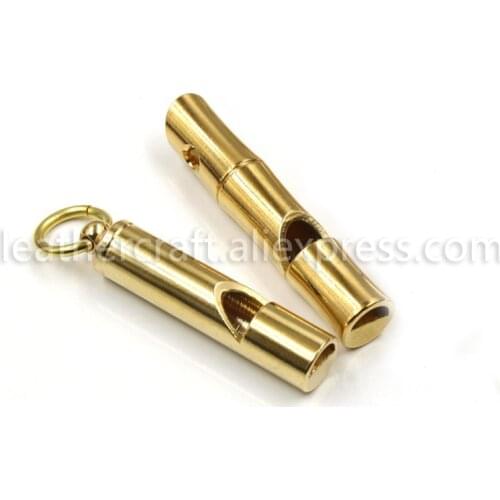 1x Pure brass polished Survival Whistle Cylindrical/ Bamboo shape Key Chain Decoration pendant Referee Whistle SOS Tool