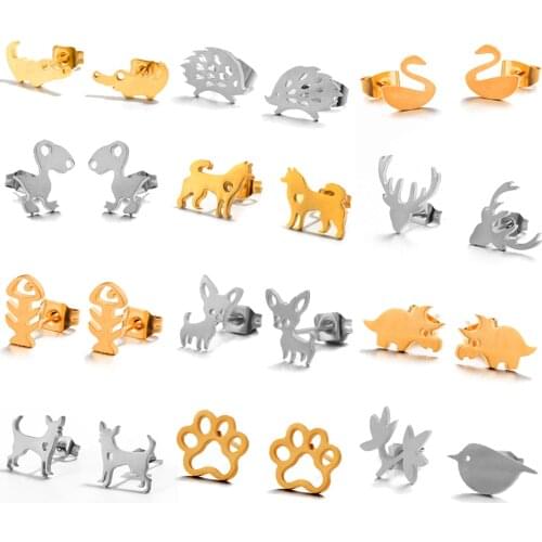 2020 Fashion Gold Silver Color Simple Animal Earring For Women Dog Fox Cat Ear Stud Earring Fine Jewelry Geometry Brincos Bijoux