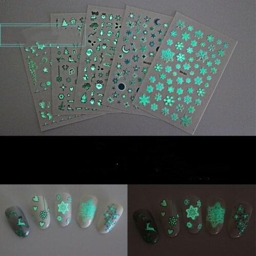 1 Sheet Christmas Snowflake 3D Nail Sticker Glow In Dark Patterns Nail Foil Transfer Decals Nail Art DIY Decor Fast Delivery