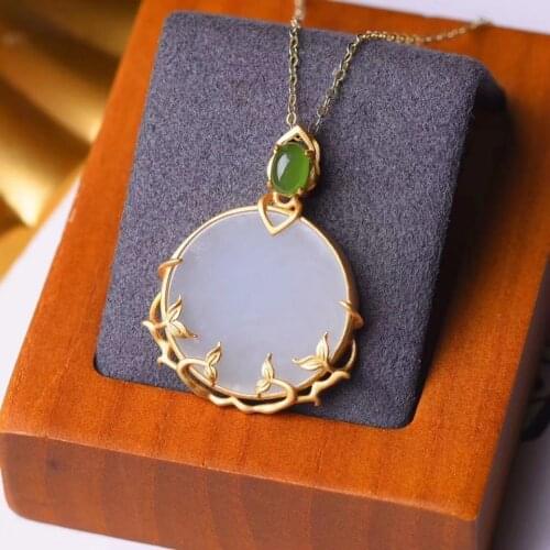 White Jade round Palace Style Popular Pendant S925 Sterling Silver Delicate Mosaic Jade Delicate White and Elegant Upper Body