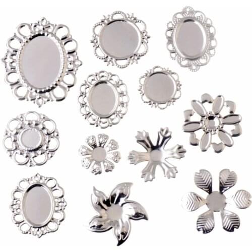 Free shipping Metal Flower Filigree Silver TONE Cabochon Setting Wraps Connectors Crafts Decoration DIY Embellishments