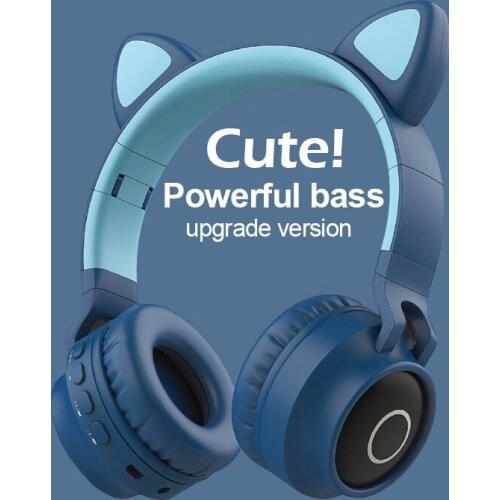 Wireless Headphones LED Kawaii Cat Ear Noise Cancelling Bluetooth 5.0 Gaming HIFI Bass Earbuds Cute Bluetooth Headset for Iphone
