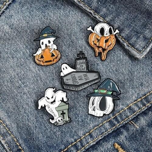 Pins Metal Halloween Ghost Skull Pumpkin Brooch for Coat Enamel Pin Womens Brooches Badges on Backpack Gifts for the New Year