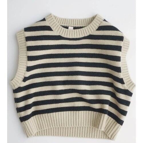 Kids Knitted Sleeveless Stripe Vest Clothes Autumn Winter Korean Style Baby Boys Girls Pullover Vest Baby Girls Boys Sweaters