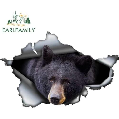 EARLFAMILY 13cm x 8.4cm Black Bear Car Sticker Torn Metal Decal Reflective Stickers Waterproof 3D Car Styling Animal Decals