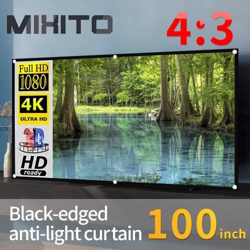 MIXITO 100 Inches 4:3 Projector Anti-Light Curtain Screen 3d HD Portable Projection Screen With Holes Outdoor Indoor