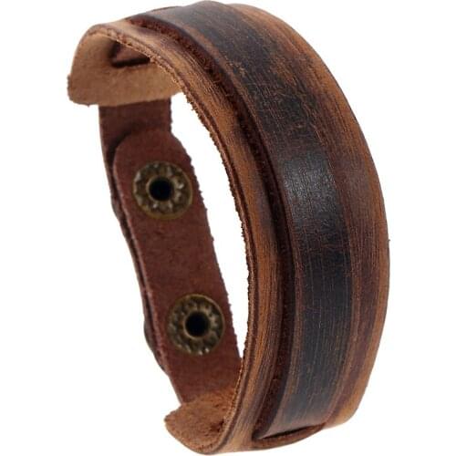 Jessingshow Vintage Irregular Men Genuine Leather Bracelets Retro Brown Cuff Bracelet Bangle Punk Wristband Women Men Jewelry