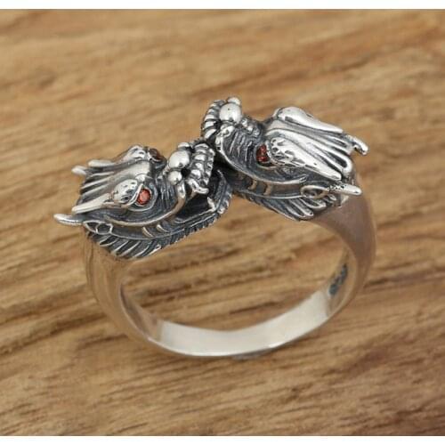 100% Real 925 Sterling Silver Retro dragon rings ring Jewelry Adjustable size A176