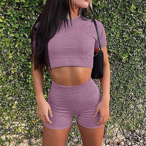 Women 2 Piece Workout Outfits Summer Breathable Running Athletic Crop Top Seamless High Waist Sports Shorts Sets 2021 A40
