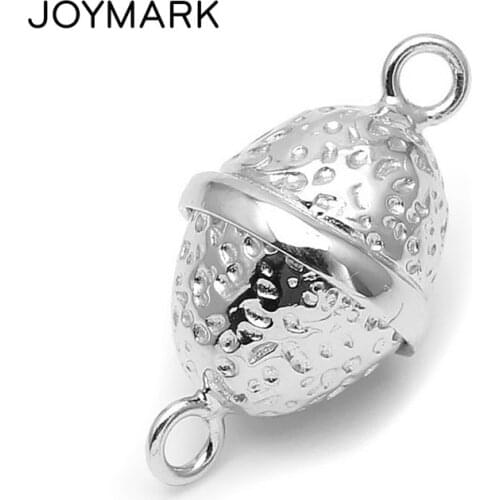 Round Barrel With Dots 925 Sterling Silver Magnetic Clasps For Necklace Bracelet Jewelry 10x18.5mm SC-MC006