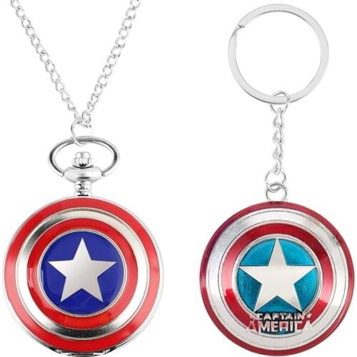 Hot Movie Heroes Theme Quartz Pocket Watches Necklace Watch with Key Ring Steampunk Cool Pocket Clock Gifts for Kids Men Women