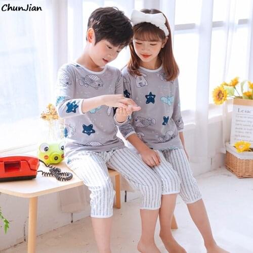100 Cotton Boys and Girls Summer Short Sleeve Pajamas Sets Childrens Sleepwear Homewear Pajamas Kids Dinosaur Pajama for 2-11Yr