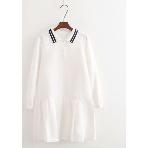 POLO collar small pure and fresh and pure color white dress pleated skirt the new spring/summer 2021 stick a dress