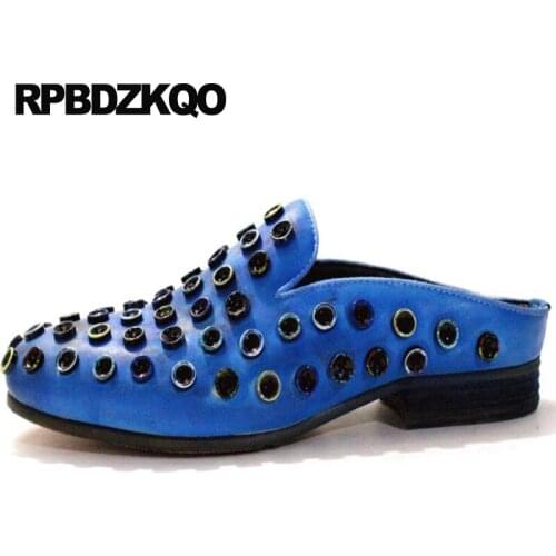 2021 Fashion Shoes Slip On Rubber Luxury Men Real Leather High Quality Sandals Genuine Casual Blue Mules Designer Cowhide Slides