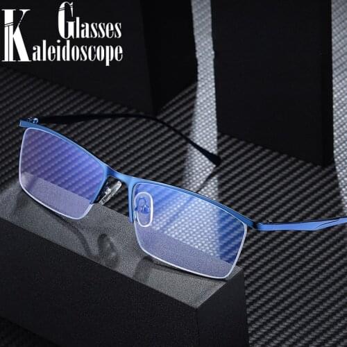 New Business Anti Blue Glasses Men Fashion Metal Frame Eyeglasses for Male Small Frame Eye Protection Flat Mirror