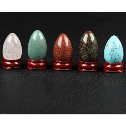 Natural Crystal Egg Stone Healing Quartz, Crystal Egg Gem Home Decorative Energy Stone Ore Mineral Decorative Gift, Wood Frame