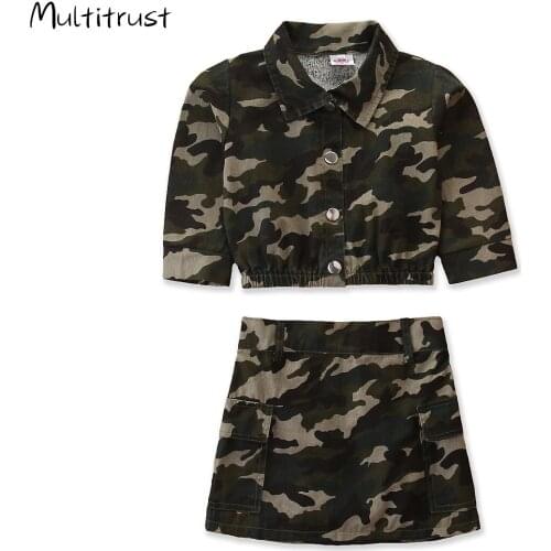 1-6Y Autumn Toddler Girls Clothes Sets Camouflage Long Sleeve Single Breasted Coat+A-Line Skirts 2PCS