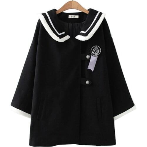 Womens Coats 2020 Winter Korean Fashion Long Wool Blends Vintage Embroidery Casual Ladies Warmness Outwear Preppt Style Tops