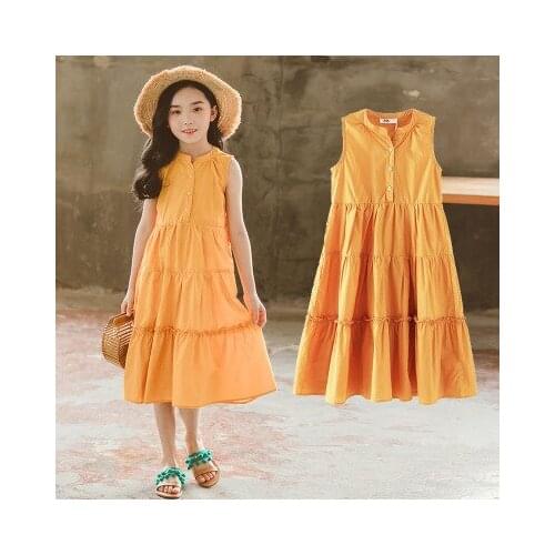Beach dress yellow long dresses for kids girls 2020 summer