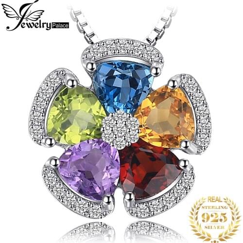 JewelryPalace 2.6ct Genuine Blue Topaz Amethyst Citrine Garnet Peridot Pendant Necklace 925 Sterling Silver Pendant No Chain