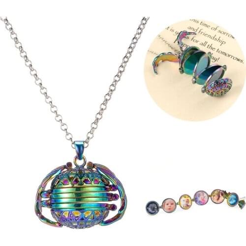 Rainbow Magic 4 Photo Pendant Memory Expanding Locket Necklace Angel Wings Flash Box Fashion Album Box Necklaces