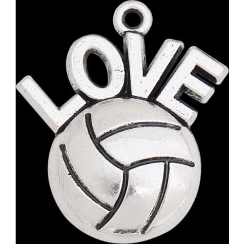 RAINXTAR Vintage Alloy Sport Charms Love Volleyball Single Sided Charms Wholesale 21*25mm 10pcs AAC175