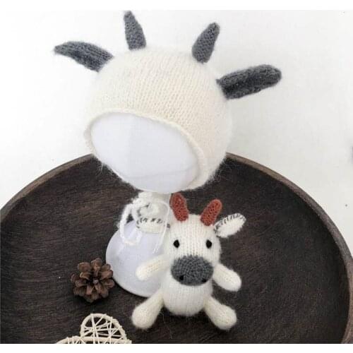 Newborn Baby Photography Props Knitted Crochet Cute Cow Doll Hat Bonnet Studio Shoots Photo Props