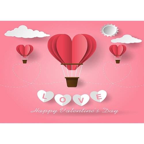 Hearts Clouds Pink Photography Backdrop Computer Printed Background for Wedding Lovers Valentines Day Photoshoot Photo Studio