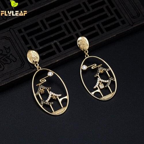 18k Gold Zircon House Moon Drop Earrings For Women 925 Sterling Silver Female Vintage Jewelry Luxury Party Accessories 2021 New