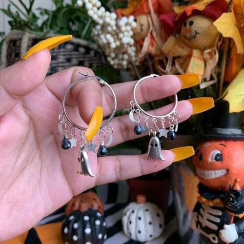 Ghost Earrings, Halloween Hoop Earrings, Ghost Charm on Silver plated Hoops,Halloween Gifts