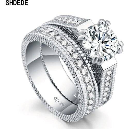 SHDEDE Wedding Engagement Rings Embellished With Crystals From Swarovski Finger Ring Sets Bride Party Jewelry Gifts -606