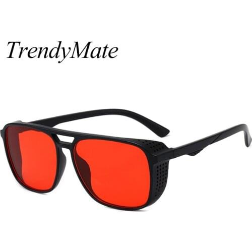2020 Vintage Men Sunglasses Women Retro Punk Style Square Colorful Lens Steampunk Sun Glasses Fashion Eyewear Hip Hop 5447