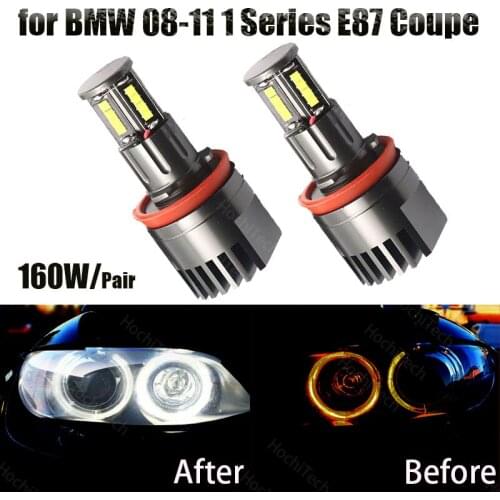 160w Led Marker Car Angel Eyes for BMW 2008-2012 1 Series E87 Coupe White LED Halo Angel Eye Headlight Bulbs