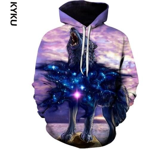 New mens and womens fashion purple lightning wolf hoodie 3D sweatshirt printing double wolf hoodie street hiphop pullover