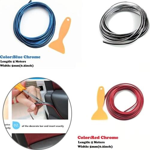 UNIVERSAL 5M CAR DIY Moulding Trim Interior Exterior Dashboard Edge Protection Decoration Strip Line Chrome Styling Accessories
