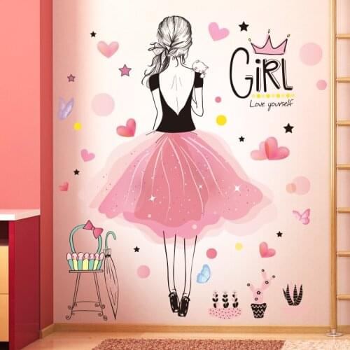 [SHIJUEHEZI] Cartoon Girl Wall Stickers Vinyl DIY Baby Bedroom Mural Decals for Kids Rooms Nursery Home Decoration Accessories