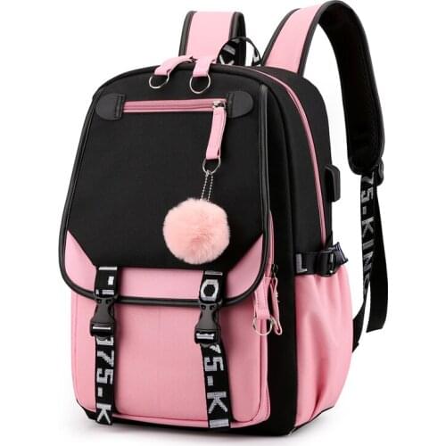 Large School Bags for Girls Teenage Usb Charging Backpack for Women Fashion Patchwork Nylon Big Schoolbag