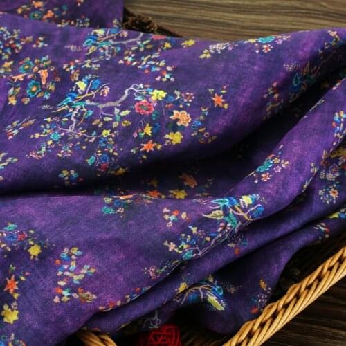 High grade purple ramie printed cotton fabric Wedding Dress Tulle Skirt Material fabrics for patchwork kumas telas por metros