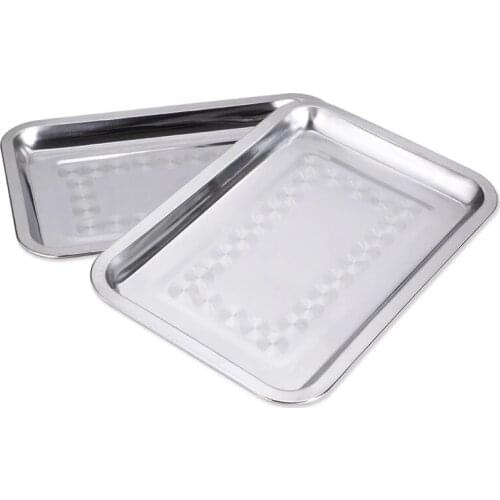 Factory Outlet Thickened Stainless Steel Food Plate Rectangular Tray Flat Bottom Square Barbecue Plate Dinner Plate Food Plate